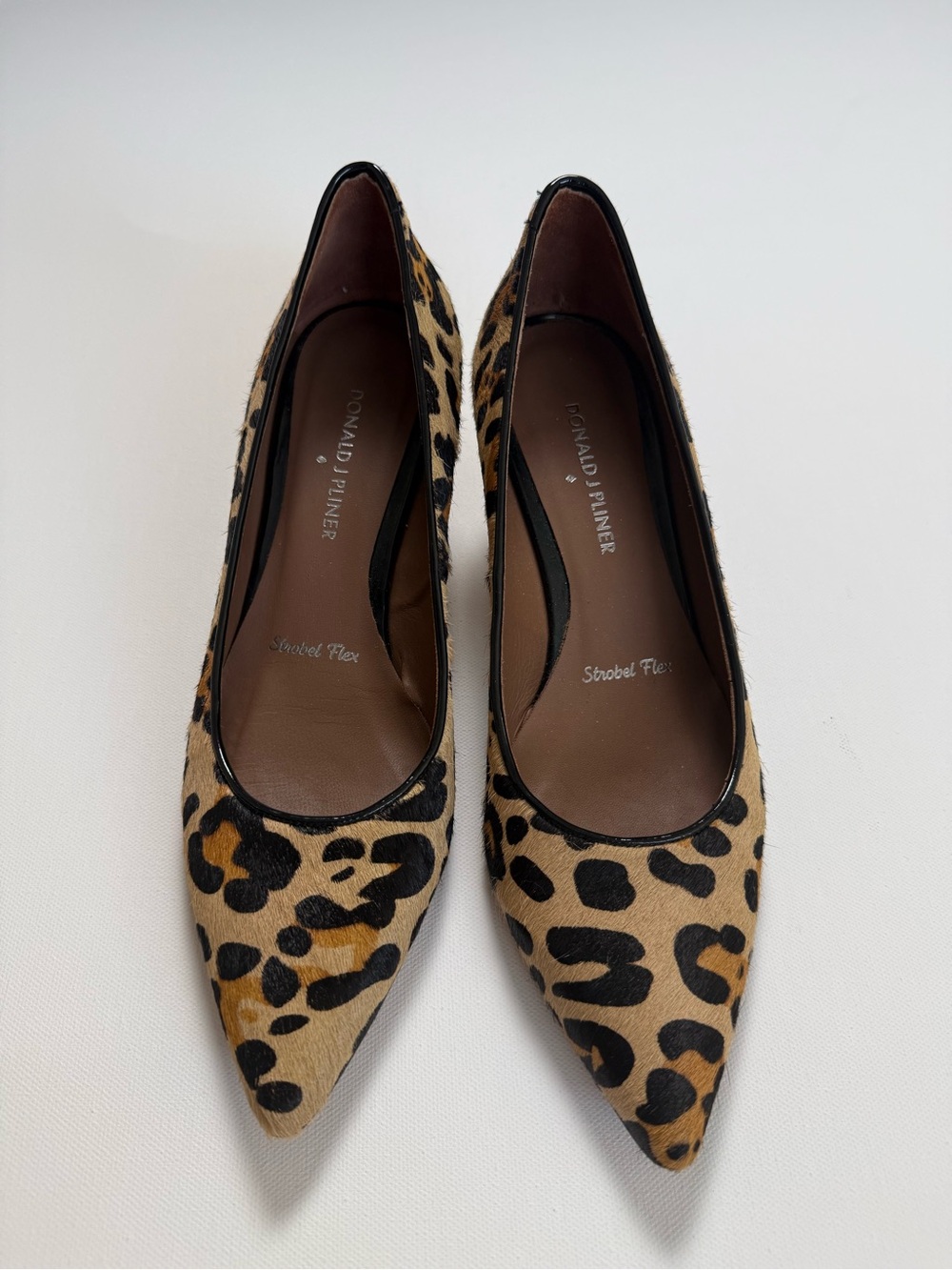 Donald J. Pliner Leopard Print Pointed Toe Pony Hair Kitten Heel